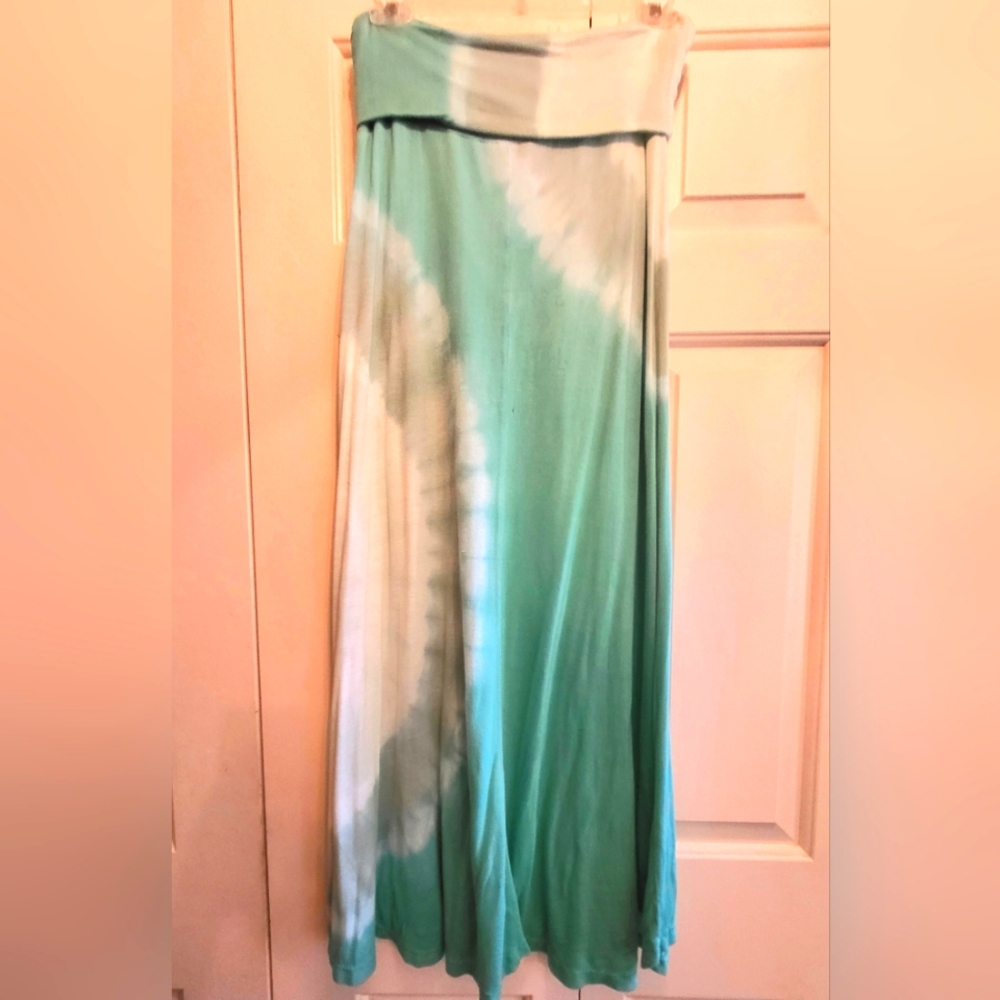 Tie-Dye Fold Waist Maxi Skirt Green